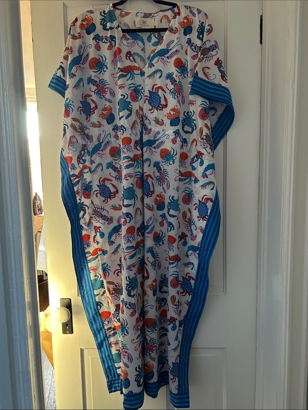 Printfresh White One-Piece with Blue Striped Trim and Multicolor Sea Life